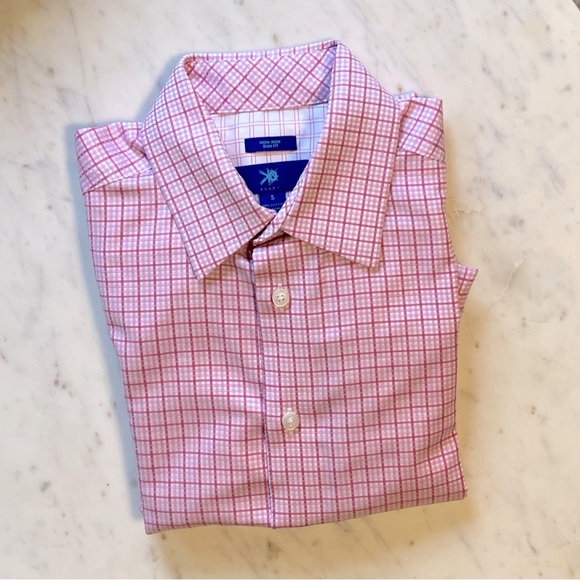 Men’s Slim Fit Dress Shirt Pink Plaid Size Small - Picture 2 of 3